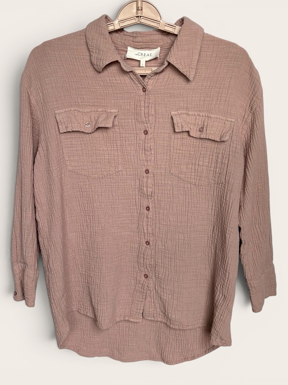 The GREAT Rancho Gauze Top Sz 0 XS 100% Cotton Button Down Shirt Soft Pink Flowy